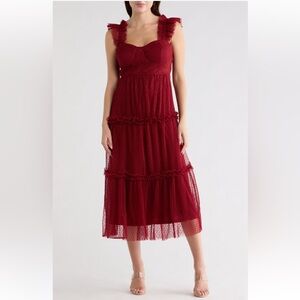 Nordstrom Burgundy Red Tiered Ruffle Midi Dress